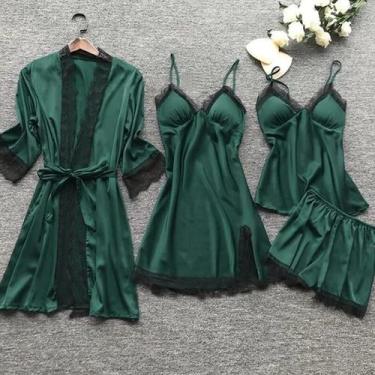 Imagem de Conjunto De Pijamas Femininos De Renda Sexy Com Decote Em V, Camisola 