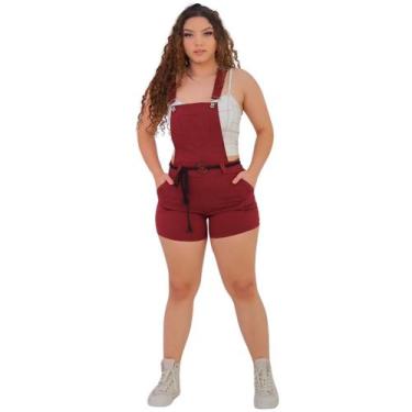 Imagem de Jardineira feminina short curto com bolsos e ziper lateral PP P M - Ma