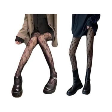 Imagem de Meias Pretas Sexy com Renda e Detalhe de Borboleta - 2 Peças, Tamanho 