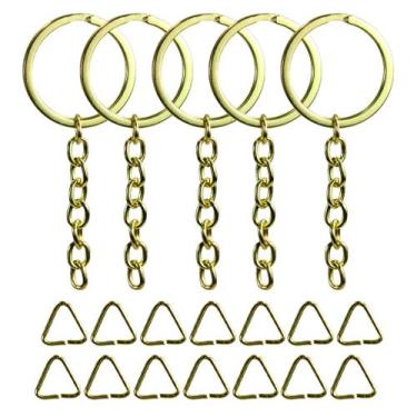 Imagem de 40 Unidades Argola Com Corrente Chata Dourada 32mm + Triangulo 8mm Dou