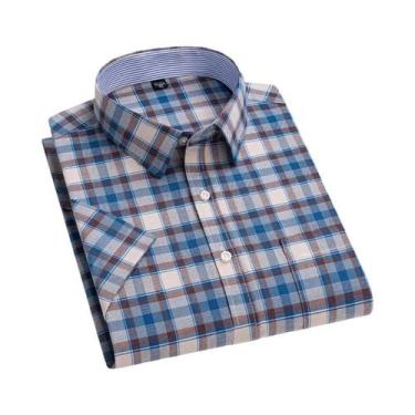 Imagem de Camisa Oxford Xadrez Masculina Plus Size - Manga Curta 100% Algodão, L
