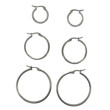 Imagem de Kit Trio Argola AÇO 3 Par Brinco Argola Lindos Antialérgico Aço Inox P