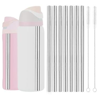 Imagem de 7 canudos de metal para Owala, substituição de canudos de aço inoxidável duráveis com 2 escovas de limpeza para garrafa de água Owala 680 g/947 ml