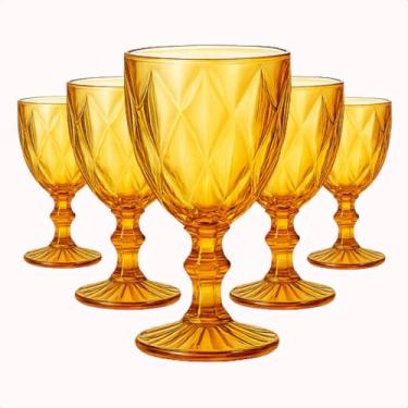 Imagem de Conjunto De 6 Taças Vidro Diamante 340ml Coloridas Elegante Kit Bico De Jaca Abacaxi Vinho Suco (Âmbar)