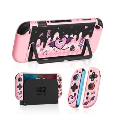 Imagem de Gurgita Dockable Case for Nintendo Switch 2 - Cute Kawaii Cartoon Design Soft TPU Grip Cover for Joy-Con PK Black KLM PC for Switch 2 Protective Case 2025 for Girls Boys Teens