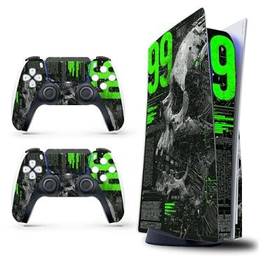 Imagem de Skin Sticker for Game Console 5 Cover - Black Skull, Compatible with Both Disc Edition & Digital Edition (not Slim Ver) - 2 Controller Skins & Console Skin - No Bubble, Full Protection, Removable