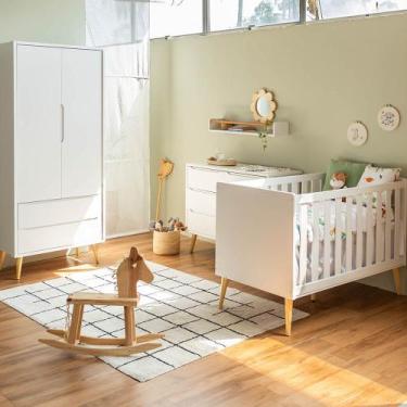 Imagem de Kit Quarto Infantil Theo com Pés Retrô Natural - Berço + Cômoda 6 Gave