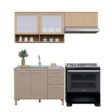 Imagem de Cozinha Compacta 100% Mdf 3 Pçs Duna Luciane Móveis Freijó/Cinammon - 