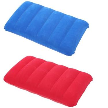 Imagem de Almofada inflável de 2 PCS, Almofada inflável compacta ultraleve, Almofada de viagem inflável portátil, Almofada de acampamento à prova d 'água para banhos de sol na praia (Treasure blue+red)