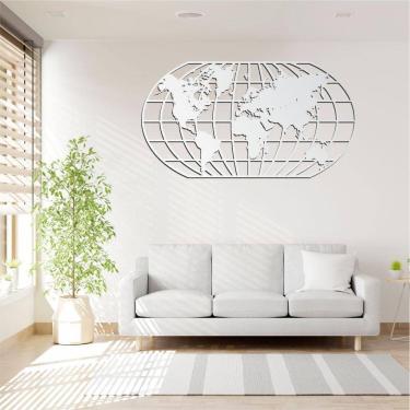 Imagem de Quadro Decoração Vazado Mapa Mundi World Uno Branco 70X37 Cm
