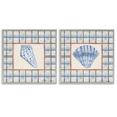 Imagem de Stupell Industries Conjunto de arte giclée emoldurado cinza Sea Treasures Over Pattern 2 peças, design de Lee Ann Sanders, 12 x 12