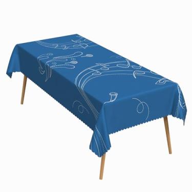 Imagem de ggaimwf Toalha de mesa retangular estética 132 x 188 cm, arte minimalista, símbolo, azul, toalha de mesa lavável para cozinha, jantar, estúdio, música, concerto, decoração de festa