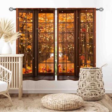 Imagem de Cortinas de outono para sala de estar, casa de fazenda, rústico, ação de graças, outono, folhas de bordo, outono, floresta, rústico, campo blecaute, cortina blackout para casa, quarto, cozinha