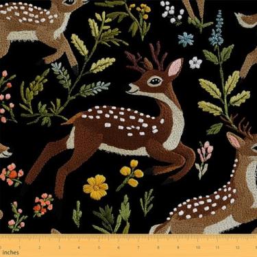 Imagem de Homewish Tecido de desenho animado Cute Deer Multi 12, 100% poliéster, 2 metros, 183 cm C x 150 cm L, impermeável, lavável na máquina