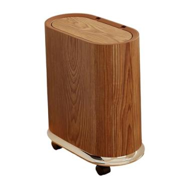 Imagem de Bothyi Lixeira com rodas removíveis, prática, estreita, à prova d'água, lata de lixo, lixeira para sala de estar, cozinha, Marrom