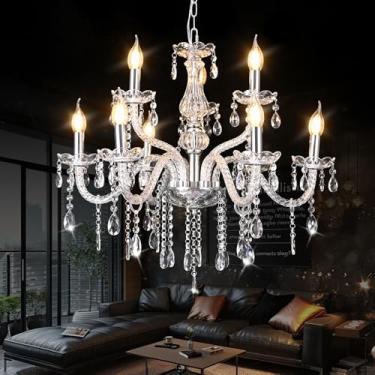 Imagem de YYSHCHEN Lustres de cristal transparente com 9 luzes, lustre de vidro para sala de jantar, sala de estar, quarto.