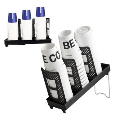 Imagem de Kruysozz Porta-copos de papel e tampa – Suporte de copo de café para bancada, bar, cozinha, dispensador de copos de plástico destacável organizador de estação de café (fileira única - preto)