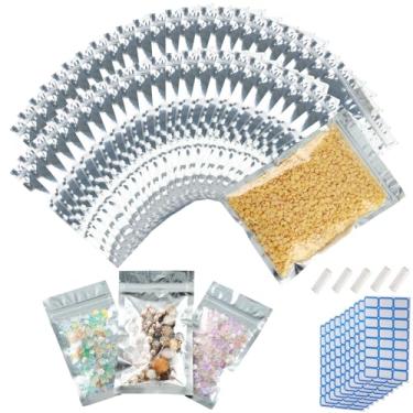 Imagem de Pacote com 300 sacos de Mylar Reclosable para armazenamento de alimentos 15 x 22 cm, bolsa de alumínio à prova de cheiro, com janela transparente, organizador de armazenamento de cozinha, embalagem