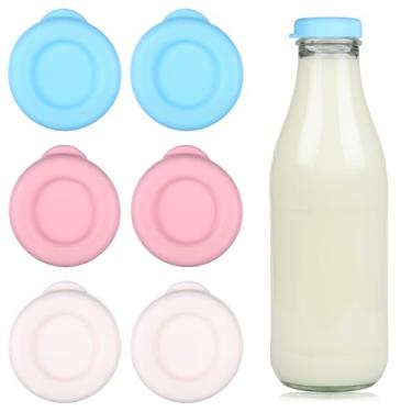 Imagem de Pacote com 6 tampas de silicone para garrafas, tampas de substituição de vidro para garrafa de leite de 5 cm, tampas herméticas reutilizáveis para Stanpac, Libbey, armazene sua casa, The Dairy Shoppe