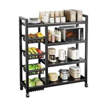 Imagem de Prateleira Preta Suporte Micro Ondas Fruteira com Rodinhas - TOP RIO