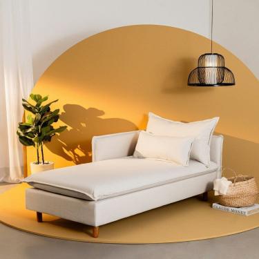 Imagem de Sofá Modular Chaise Braço Lateral Com Pé Madeira Sôma CabeCasa MadeiraMadeira Linho Natural