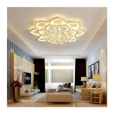 Imagem de Lustres Lustre regulável em forma de pétala Sala de jantar LED Luminária pendente de metal e acrílico Luminária artística com controle remoto, acabamento branco Fabricado na China-B (Grey Wo