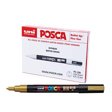 Imagem de POSCA, UNI, Caneta Marcador PC-3M, Ponta Fine, traço de 0,9mm a 1,3mm, Ouro, Caixa com 6 Unidades