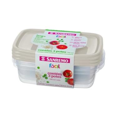 Imagem de Jogo de Potes com 3 Unidades Sanremo 785ml Hermético Cinza Transparente Modular Marmita Freezer Kit