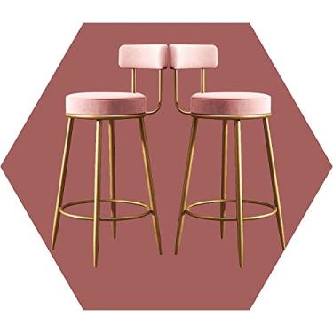 Imagem de WUHUQN Conjunto de 2 bancos de bar, banqueta alta estofada de veludo simples moderna, banqueta de bar de metal para cozinha, fácil de montar, estilo industrial