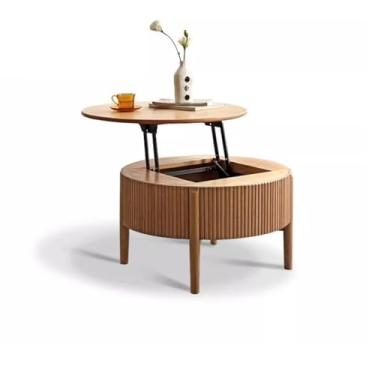 Imagem de Mesa de centro de madeira maciça, madeira original, mesa de chá redonda criativa para apartamentos pequenos, armazenamento simples e moderno, mesa de chá pequena