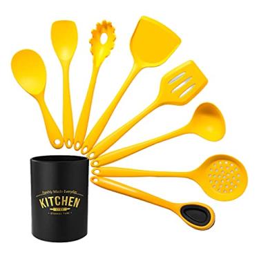 Imagem de Conjunto de 8 utensílios de cozinha de silicone com suporte, colher antiaderente, utensílios de silicone para cozinhar na lava-louças