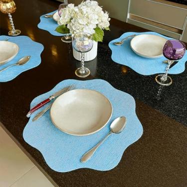 Imagem de Jogo Americano Sousplat 50 Unidades Restaurantes Bar Hotel Mesa Posta Decoração - Sisal Azul Claro Redondo
