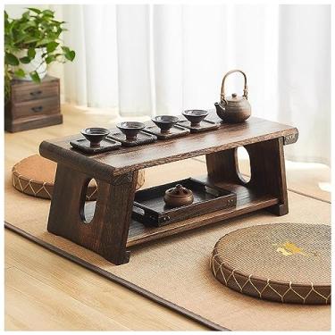 Imagem de Mesa de chá e meditação mesa de centro dobrável de madeira maciça mesa baixa portátil multifuncional mesa de chá de chão (castanho 70 x 34 x 28 cm)