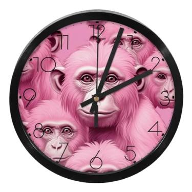 Imagem de LILINWAN Relógio de parede Monkey Orangotango 24 cm silencioso sem tique-taque operado por bateria relógios de parede decorativos para escritório, escola, quarto, casa