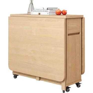 Imagem de Mesa de jantar dobrável, mesa de jantar extensível de 1,4 m, mesa de cozinha de madeira maciça, mesa de sala de jantar dobrável compacta com economia de espaço, mesa de folhas caídas - madeira de