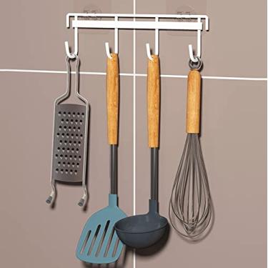 Imagem de Prateleira para utensílios montada na parede com 4 ganchos, calha de cozinha, suporte para utensílios, cabide de chávenas de chá para utensílios de aço inoxidável, adequado para cozinha, casa de banho