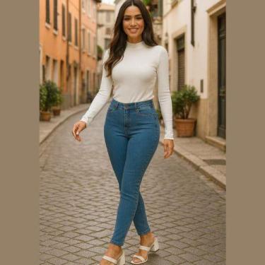 Imagem de Calça Jeans Feminina Skinny Azul Médio  Cintura Média Malwee, 48, Azul