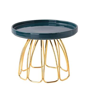 Imagem de Suporte de bolo moderno de sobremesa com base de pedestal de metal dourado redondo para exibição de sobremesa, bandeja nórdica de servir para festa de aniversário, celebração, frutas (verde P)