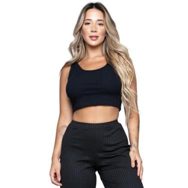 Imagem de Blusa Cropped Regata Canelado Vekyo Sem Mangas Blogueira Moda Casual F