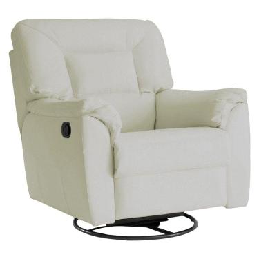 Imagem de Poltrona Reclinável Giratória com Balanço Doha Couro Off White - Gran Belo