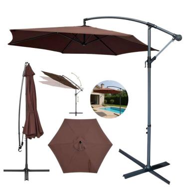 Imagem de Ombrelone Lateral Suspenso 3M Jardim de Alumínio com Base e Manivela Terracota Importway Iwobl-300Te