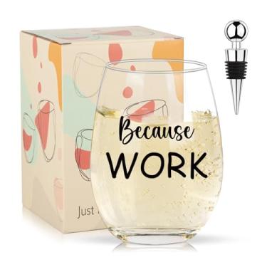 Imagem de Presentes para colegas de trabalho, 473 ml Because Work Taça de vinho sem haste, presentes de Natal para colegas de trabalho, presentes de Natal para colegas de trabalho, presentes de Natal para