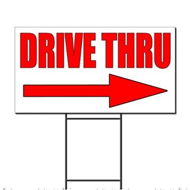 Imagem de Fastasticdeals Drive Thru com seta para a direita estilo 3 placa de plástico corrugado/estacas livres 45,7 x 61 cm impressão em dois lados