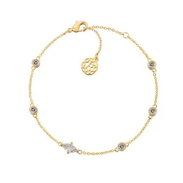 Imagem de Pulseira feminina elegante de pedra do mês de nascimento com cristal marquise, joia moderna, banhada a ouro 18k, tamanho ajustável de 16,5 a 20 cm, Adjustable, Aço inoxidável, Sem Pedra Preciosa