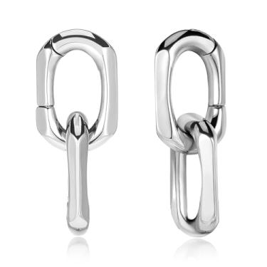 Imagem de DOEARKO 2 peças de calibres de orelha de aço inoxidável com elos de corrente para orelhas esticadas, lóbulos, tampões de ouvido, bijuteria corporal, 5mm, Aço inoxidável, Sem Pedra Preciosa