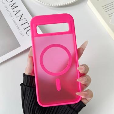 Imagem de ZCDAYE Capa para Google Pixel 8 compatível com Magsafe, capa de telefone transparente fosca à prova de choque anti-impressão digital para Google Pixel 8 (6,2 polegadas), rosa vermelha