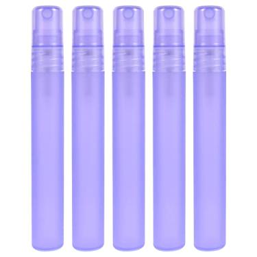 Imagem de 5 peças de atomizadores de perfume de 10 ml, recarregáveis, pequenos frascos de spray de plástico fosco para viagens, frascos spritzer vazios para cabelo, plantas e rosto (roxo)