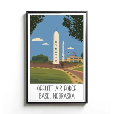 Imagem de LCGifts Pôster Offutt Air Force Base Nebraska - Ilustração do Quartel-General do Comando Estratégico - Arte de Marco Histórico da Aviação - Decoração de Parede Militar Vintage - Design de Pôster Retrô