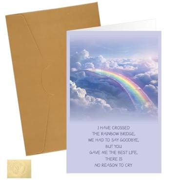 Imagem de Cartão de simpatia, cartão de simpatia de 18 x 11,7 cm para gato com envelope e adesivo de selagem animal passando condolências cão memorial presentes cão perdido para dono (estilo arco-íris)