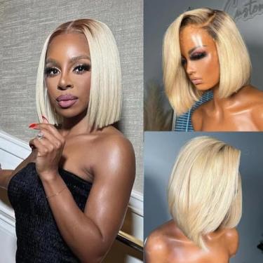 Imagem de Msviki Peruca de cabelo humano 5x5 Wear And Go Blonde 2.0-613 Raízes marrons atualizadas 200% densidade Ombre 2 tons peruca loira para mulheres UHD pré-cortadas perucas Bob de renda sem mistura de